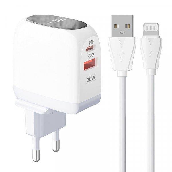 LDNIO A2522C USB, USB-C 30W hálózati töltő + Lightning kábel