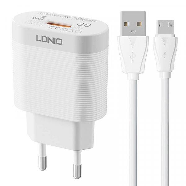 hálozati töltő LDNIO A303Q USB 18W + MicroUSB kábel