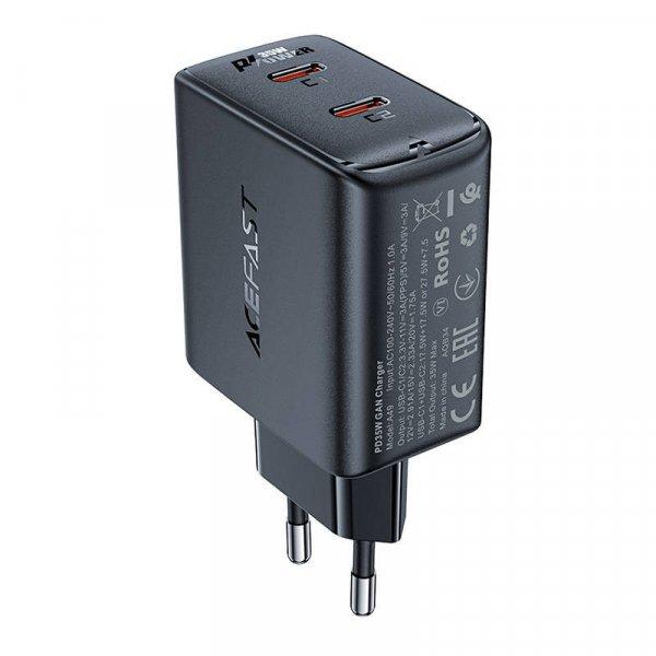 Acefast A49 hálózati töltő, 2x USB-C, 35 W PD (fekete)