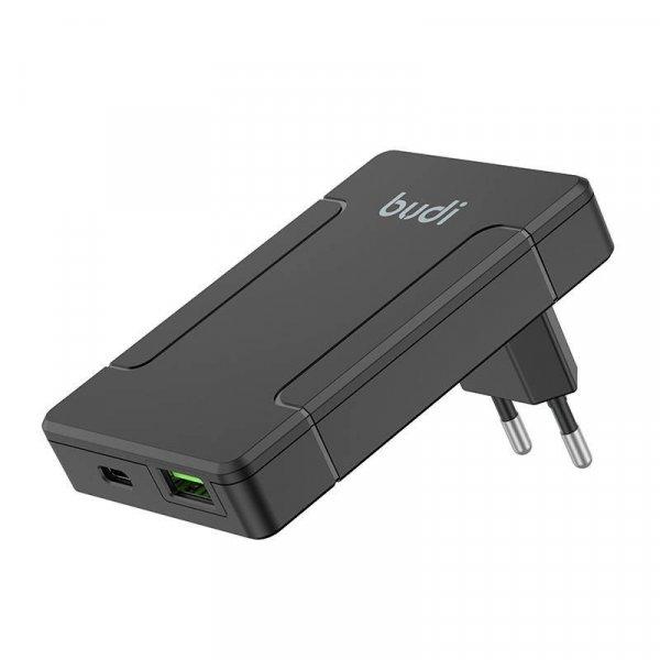 Budi univerzális fali töltő, USB + USB-C, PD 65W + EU/UK/US/AU adapterek
(fekete)