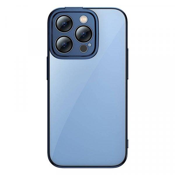 Baseus Glitter iPhone 14 Pro Max Átlátszó tok és üvegfólia (kék)
