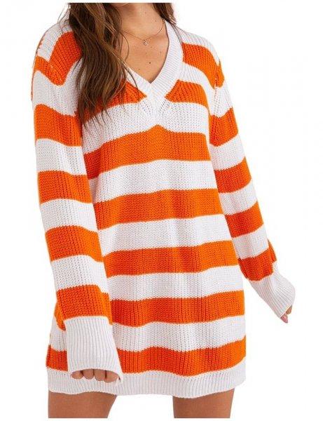 Fehér és narancssárga csíkos pulóver ruha