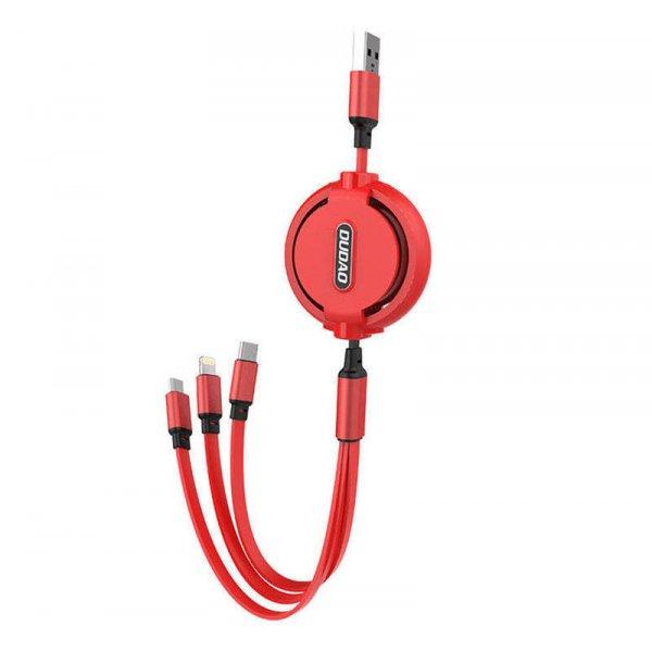 Dudao TGL2 3 az 1-ben USB-C / Lightning / micro USB kábel, 1 m (piros)