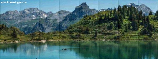 Panoráma-2 hegyek tó természet fotó nyomtatott műbőr falvédő (200x75
cm), MDF alappal