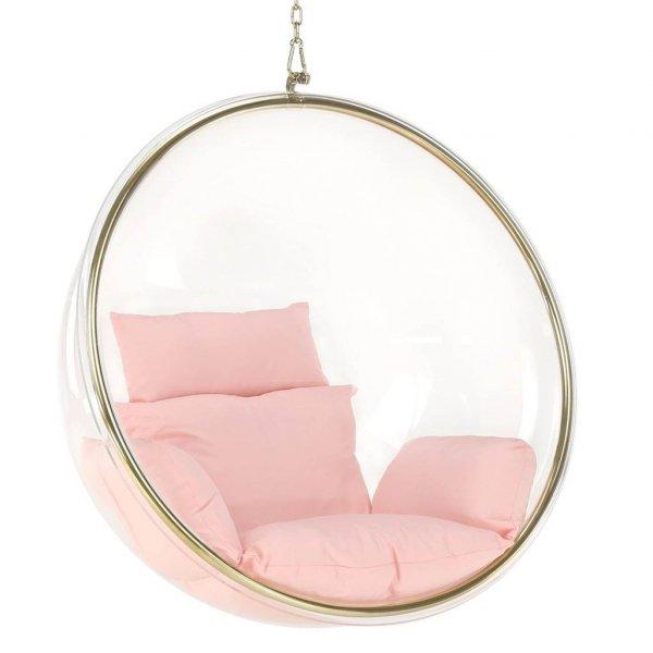 Függő fotel arany kerettel, rózsaszín párnával - EXTRA - Butopêa