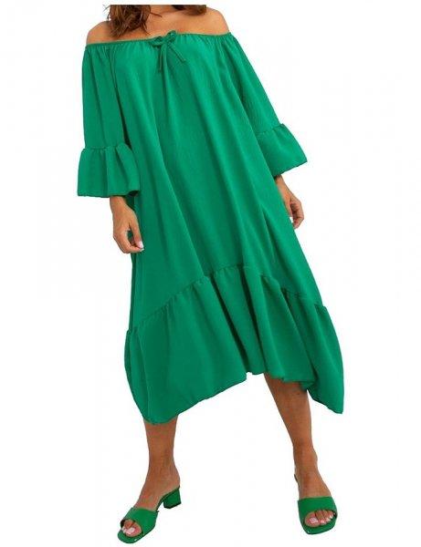 Zöld aszimmetrikus oversize midi ruha fodrokkal