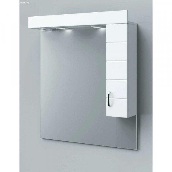 MART 75 cm széles fürdőszobai tükrös szekrény, fényes fehér, króm
kiegészítőkkel és beépített LED világítással