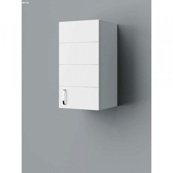 HD MART 30 cm széles polcos fürdőszobai fali szekrény, fényes fehér, króm
kiegészítőkkel, 1 soft close ajtóval