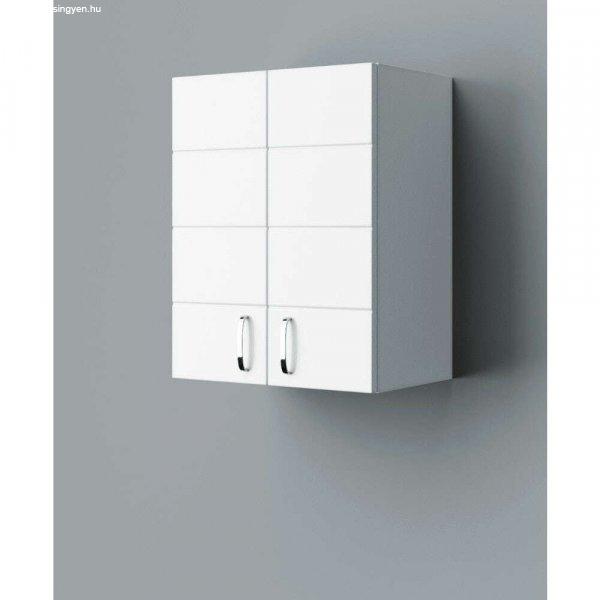 HD MART 45 cm széles polcos fürdőszobai fali szekrény, fényes fehér, króm
kiegészítőkkel, 2 soft close ajtóval