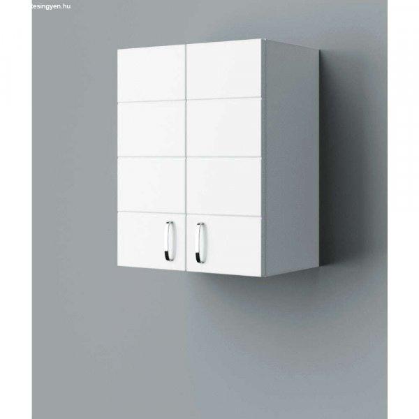 HD MART 60 cm széles polcos fürdőszobai fali szekrény, fényes fehér, króm
kiegészítőkkel, 2 soft close ajtóval