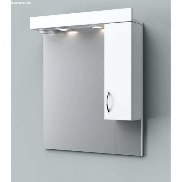 STANDARD 65 cm széles fürdőszobai tükrös szekrény, fényes fehér, króm
kiegészítőkkel és beépített LED világítással