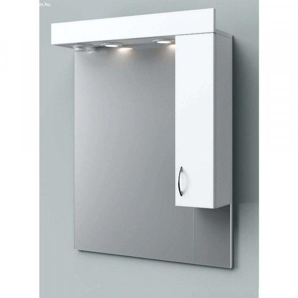 STANDARD 75 cm széles fürdőszobai tükrös szekrény, fényes fehér, króm
kiegészítőkkel és beépített LED világítással
