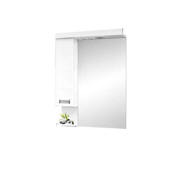 LEDA 55 cm széles balos fali fürdőszobai tükrös szekrény integrált LED
világítással, MDF polcokkal