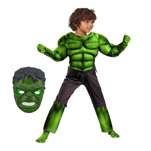 Hulk gyerek jelmez, L méret, zöld, 120-130 cm, maszk