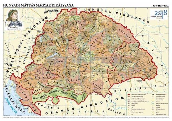 Hunyadi Mátyás magyar királysága térkép, fémléces