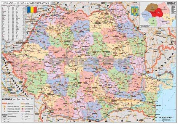 Románia közigazgatási fémléces térkép (román nyelvű)