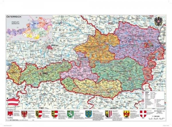 Ausztria közigazgatása térkép fóliás-fémléces