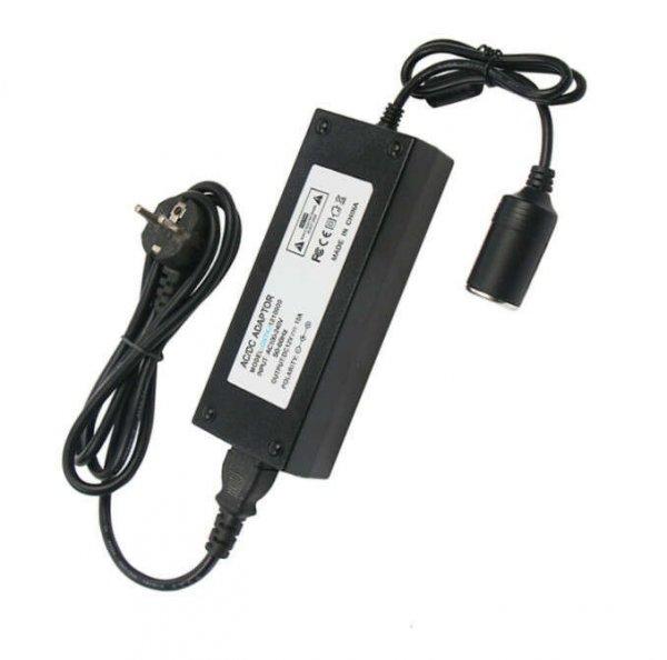 Átalakító Adapter, 230V->12V hálózati adapter, szivargyújtóra alakít,
AC/DC 230V -> 12V/10A/120W, fekete