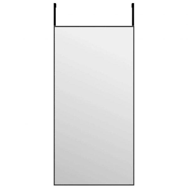 Fekete üveg és alumínium ajtótükör 40x80 cm