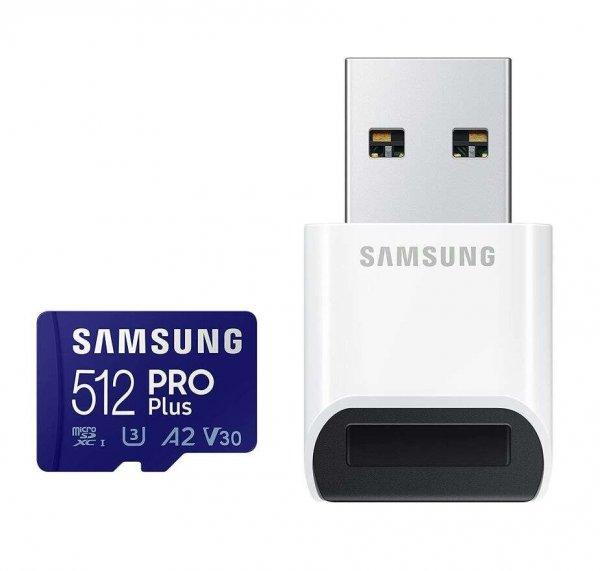 512GB microSDXC Samsung PRO+ (2021) U3 A2 V30 + kártyaolvasó (MB-MD512KB/WW)