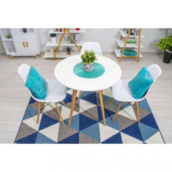 Asztal skandináv stílus, Mercaton, kerek, MDF és fa, fehér, 80x72 cm