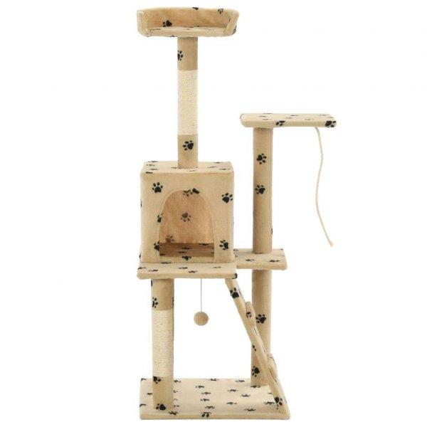 Bézs, mancsmintás macskabútor szizál kaparófákkal 120 cm