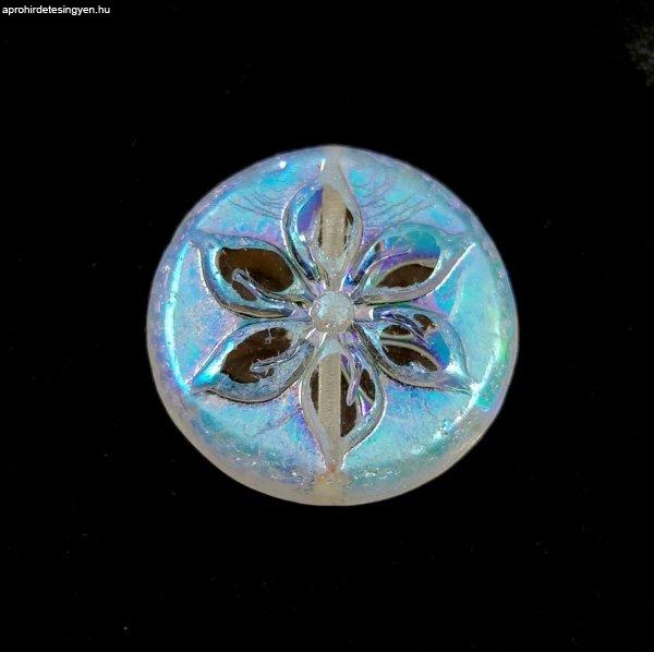 Cseh table cut gyöngy - virág mintás - Crystal AB - 18mm
