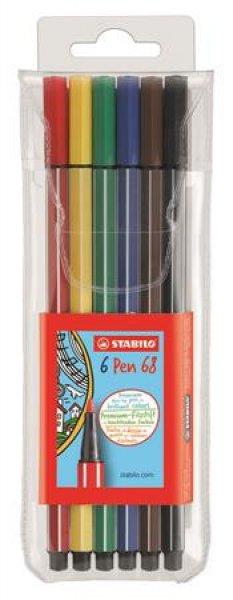 Rostirón készlet, 1 mm, STABILO "Pen 68", 6 különböző szín