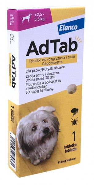 AdTab 112 mg rágótabletta kutyák részére (> 2,5–5,5 kg) 