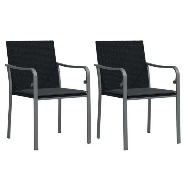 2 db fekete polyrattan kerti szék párnával 56 x 59 x 84 cm