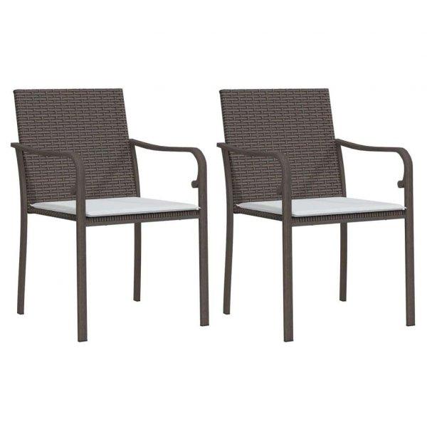 2 db barna polyrattan kerti szék párnával 56 x 59 x 84 cm