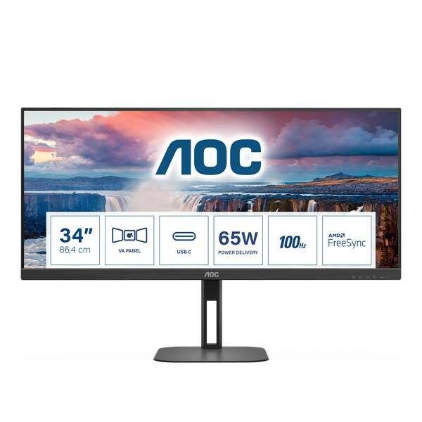 Aoc va monitor u34v5c/bk, 3440x1440, 21:9, 300cd/m2, 1ms,
hdmi/displayport/usb-c/4xusb, hangszóró U34V5C/BK