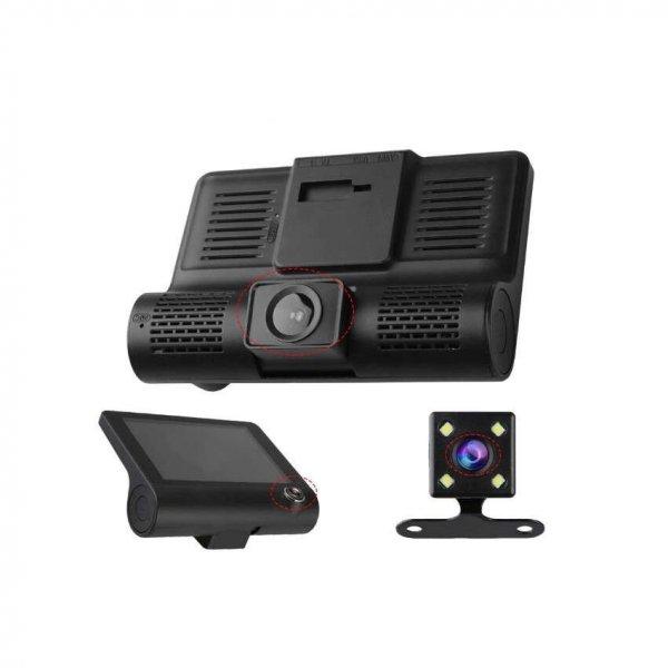 FOXMAG24 hármas fedélzeti autós videokamera, Full HD, 3 kamera - elöl /
hátul / belül, 4 