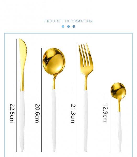 Yusanhao 24 részes arany színű rozsdamentes acél evőeszköz készlet,
fehér nyéllel