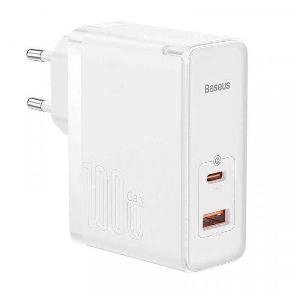 Baseus GaN5 Pro USB-C + USB-A fali töltő 100W  +1m USB-C kábel fehér
(CCGP090202)