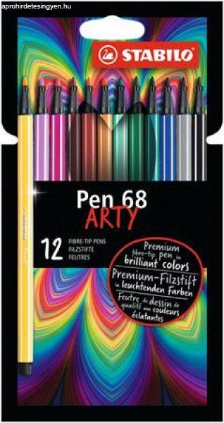 Rostirón készlet, 1 mm, STABILO "Pen 68 ARTY", 12 különböző
szín