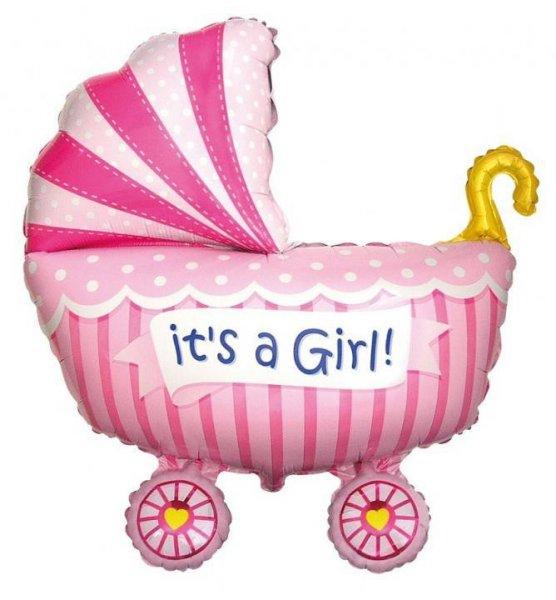 Rózsaszín babakocsi Girl Stroller fólia lufi 61 cm (WP)