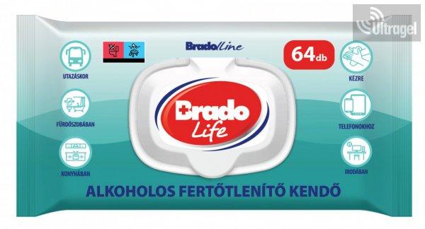 BradoLife alkoholos fertőtlenítő kendő - 64db