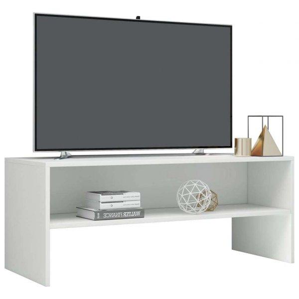 Magasfényű fehér forgácslap tv-szekrény 100 x 40 x 40 cm
