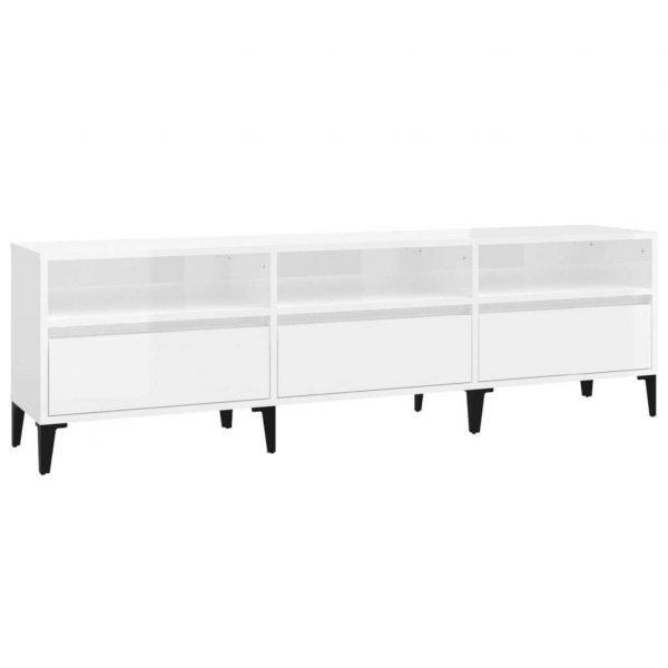 Magasfényű fehér szerelt fa tv-szekrény 150 x 30 x 44,5 cm