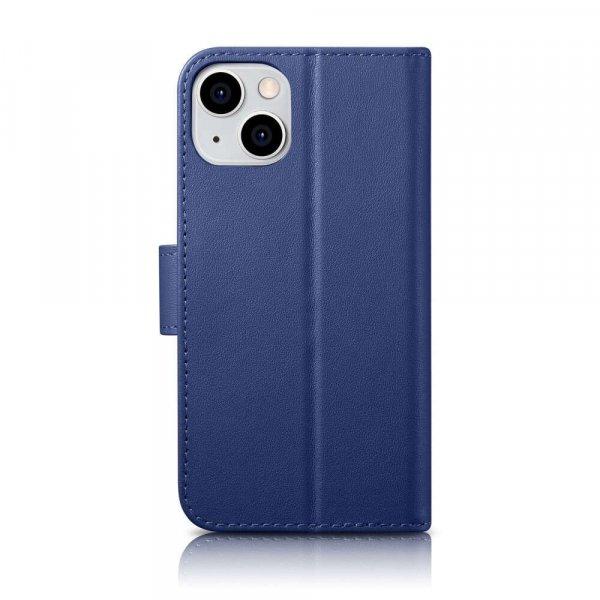 Apple iPhone 14 iCarer Wallet Case 2in1 valódi bőr RFID tok, Kék