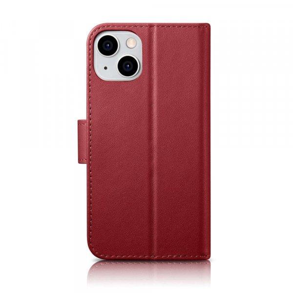 Apple iPhone 14 Plus iCarer Wallet Case 2in1 valódi bőr RFID tok, Piros