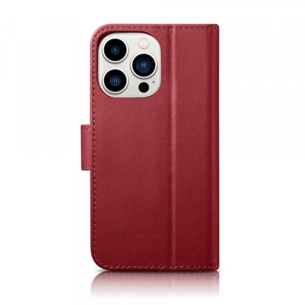 Apple Iphone 14 Pro Max iCarer Wallet Case 2in1 valódi bőr RFID tok, Piros
