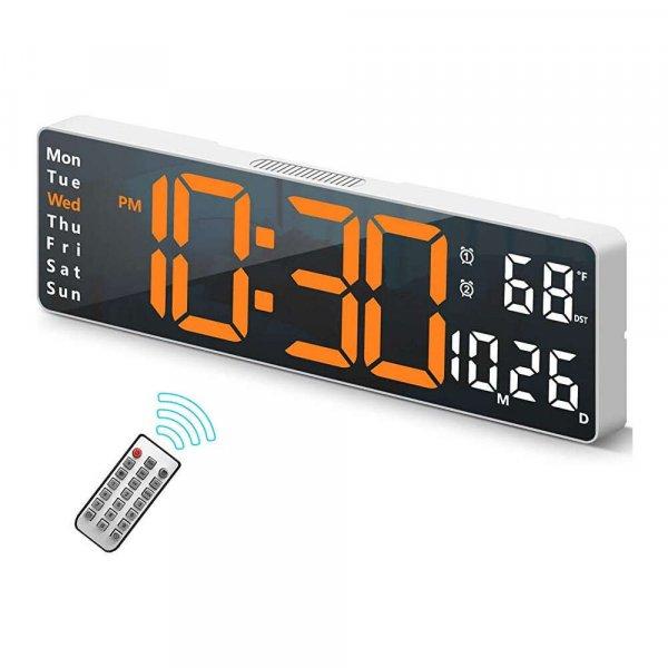 LED-es óra dátum-hőmérséklet kijelzéssel, távirányítós, fehér-narancs