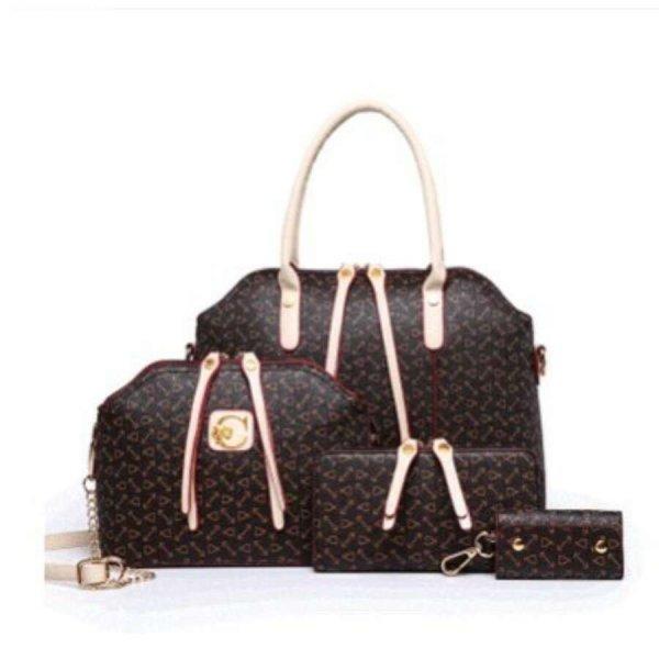 Női táska szett mintás kézi táska, neszeszer, pénztárca, kulcstartó
fekete-piros aa-001251
