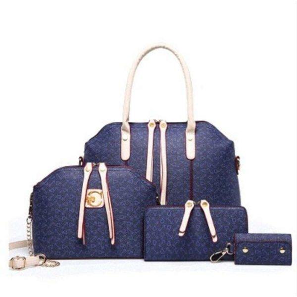Női táska szett mintás kézi táska, neszeszer, pénztárca, kulcstartó
kék-piros aa-001252