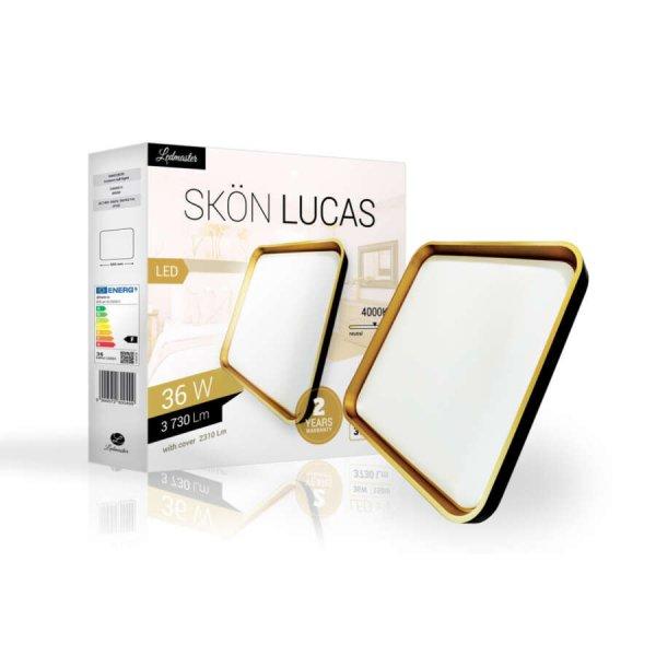 Skön Lucas 36 W-os ø500 mm négyzet alakú natúr fehér, fekete-arany színű
mennyezeti lámpa, IP20-as védettségű