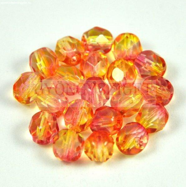 Cseh csiszolt golyó gyöngy - Peach Fuchsia Blend - 6mm