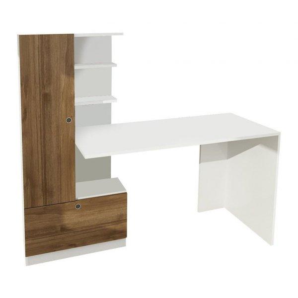 Modern stílusú íróasztal, szekrénnyel és polcokkal, fehér-fa - DOUBLON -
Butopêa