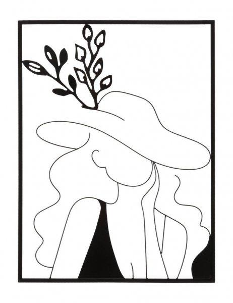 Fém fali kép, kalapos nő, fekete, 60x80 cm - SOMBRERO - Butopêa